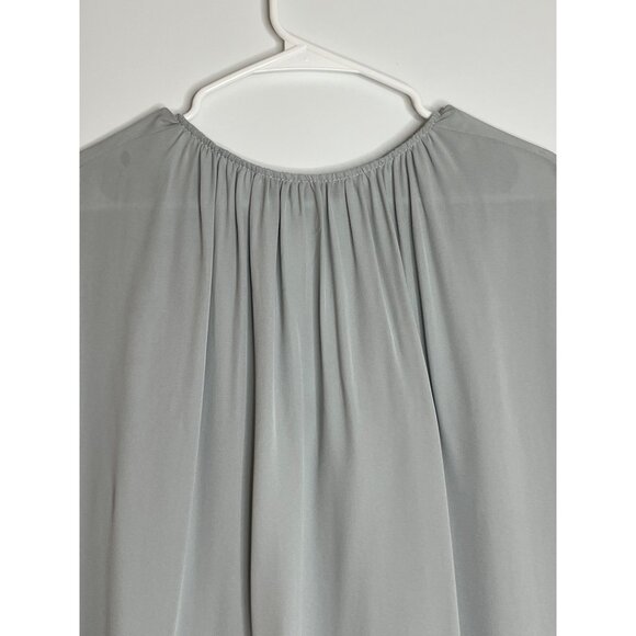 Theory 100% Silk Gathered Slit-Neck Top Blouse Gray Size Small‎ - Picture 11 of 11